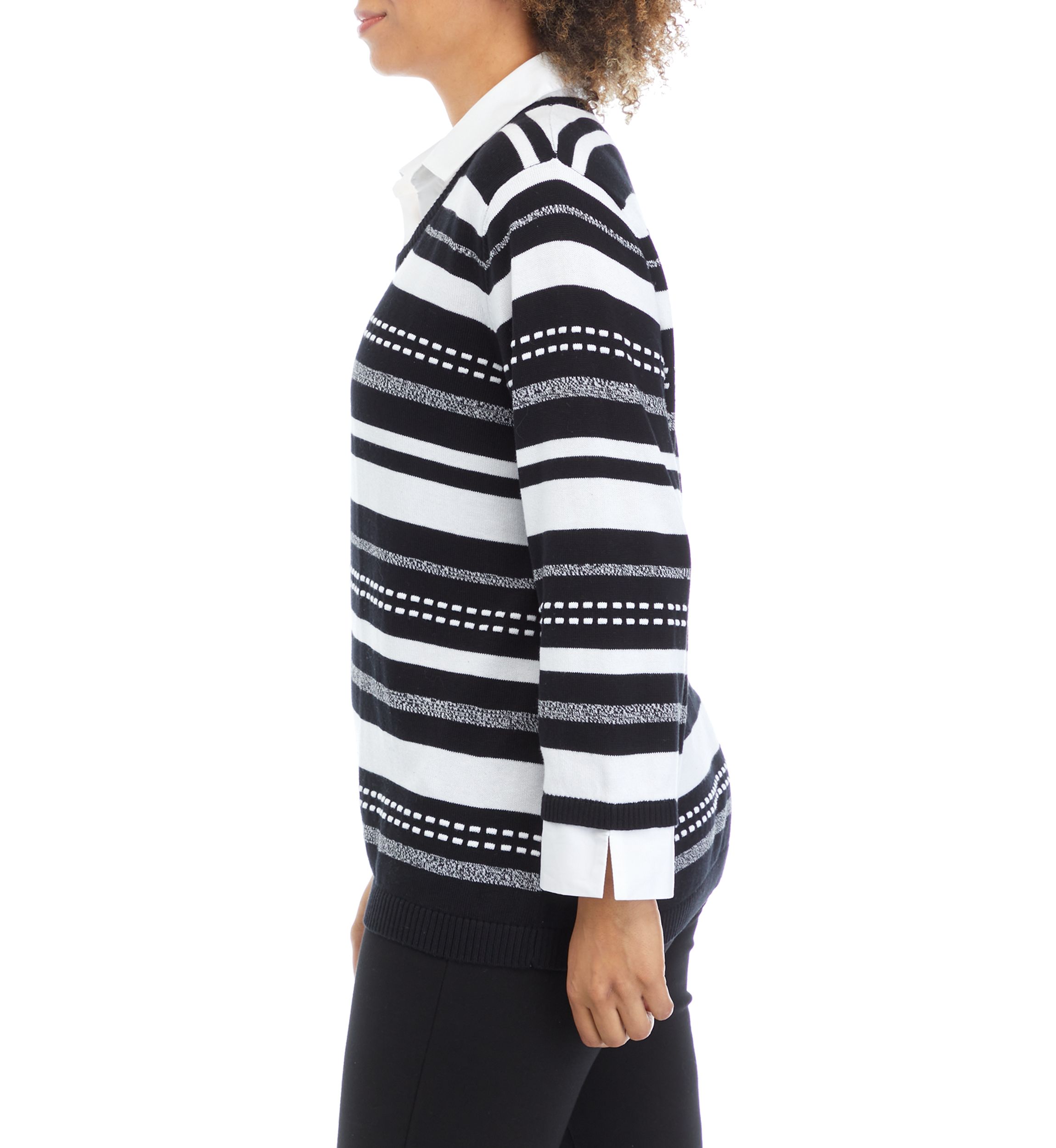 Womens Striped Woven Sweater 