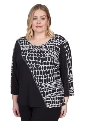 Alfred Dunner Women's Blouse Plus Size 2X Navy Black Paisley Studded Notch  Neck - Helia Beer Co