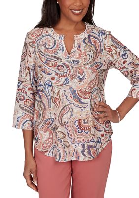 Alfred Dunner Women's Camden Market Paisley Printed Top, Large