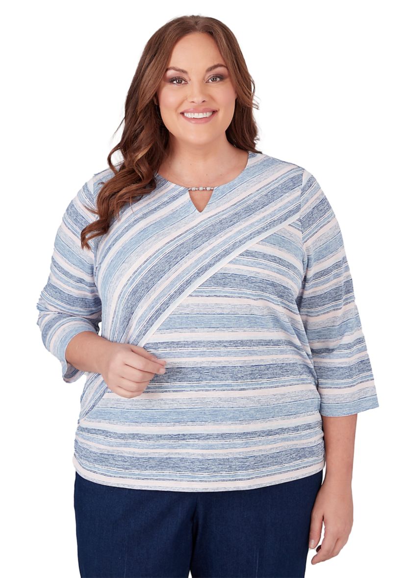 Plus Size A Fresh Start Spliced Stripe Top