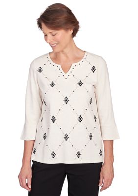 Women's Neutral Territory Heat Set Diamond Print Embellished Top