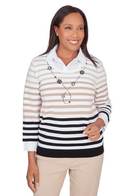 Women's Neutral Territory Stripe With Woven Trim Sweater