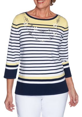 Alfred Dunner Women's Lazy Daisy Engineered Stripe Sweater with ...