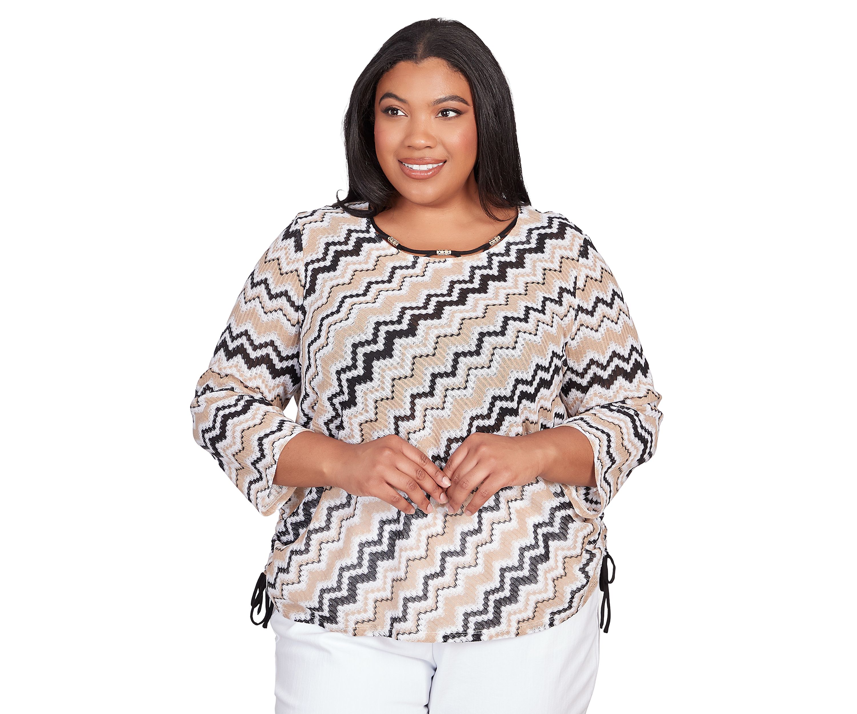 Plus Size Neutral Territory Diagonal Texture Top