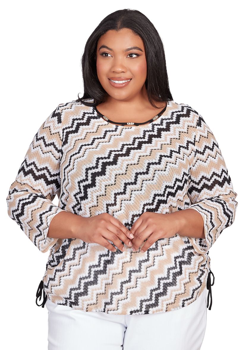 Plus Size Neutral Territory Diagonal Texture Top