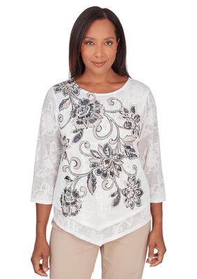 Plus Neutral Territory Scroll Floral Jacquard Top