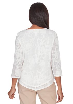 Plus Neutral Territory Scroll Floral Jacquard Top