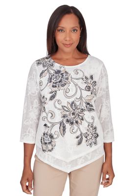 Petite Neutral Territory Scroll Floral Jacquard Top