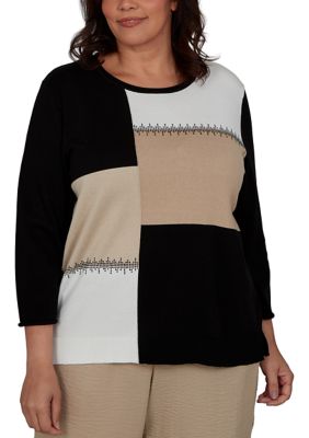 Alfred Dunner Women's Plus Size Travel Advisory Colorblock Sweater, 2XL