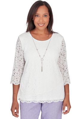 Alfred Dunner Women's Isn't It Romantic Tulip Hem Lace with Necklace | belk