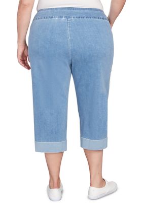 Alfred Dunner Women's Plus-Size Fringe Trim Denim Capri