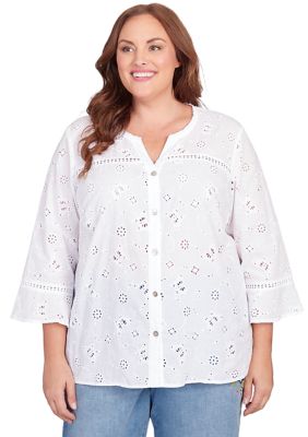 Plus Full Bloom Butterfly Eyelet Shirt