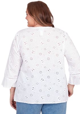 Plus Full Bloom Butterfly Eyelet Shirt