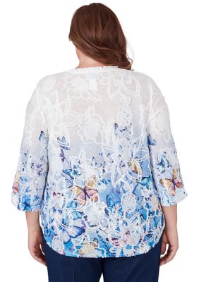 Plus Full Bloom Butterfly Border Jacquard Top