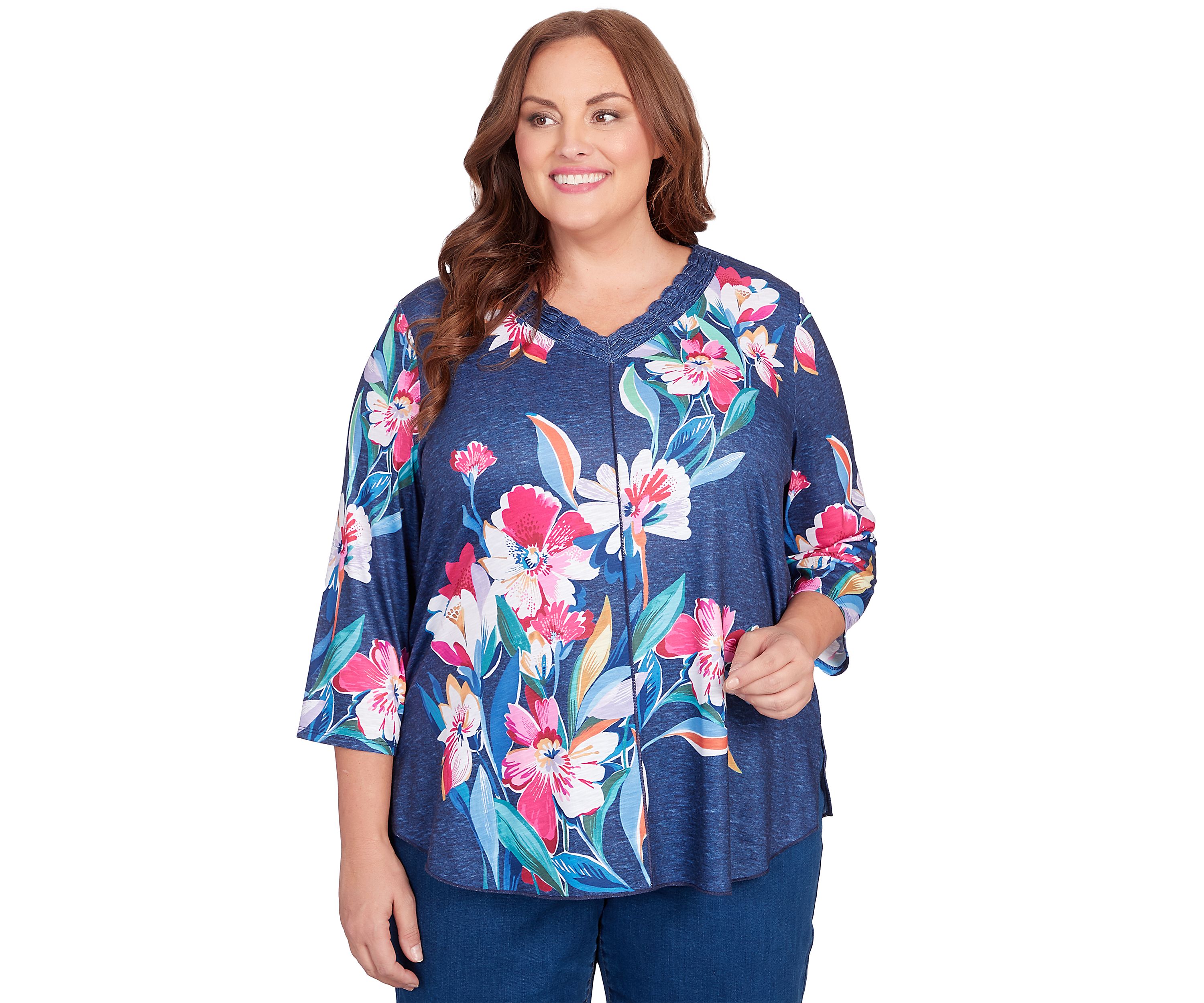Plus Size In Full Bloom Placed Floral Top
