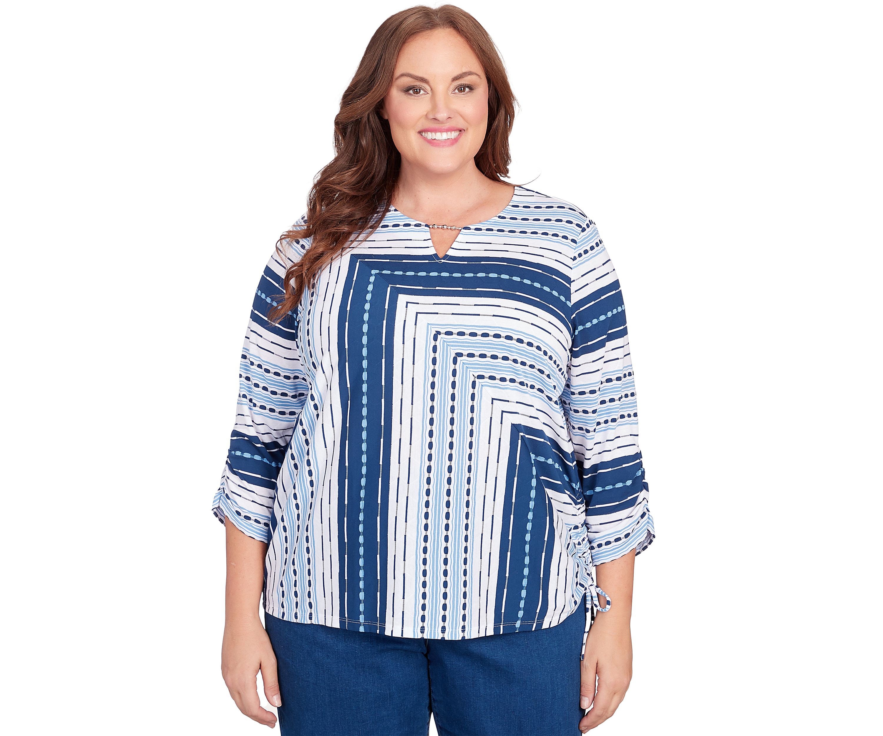 Plus Size In Full Bloom Spliced Texture Stripe Top