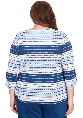 Plus Full Bloom Spliced Texture Stripe Top