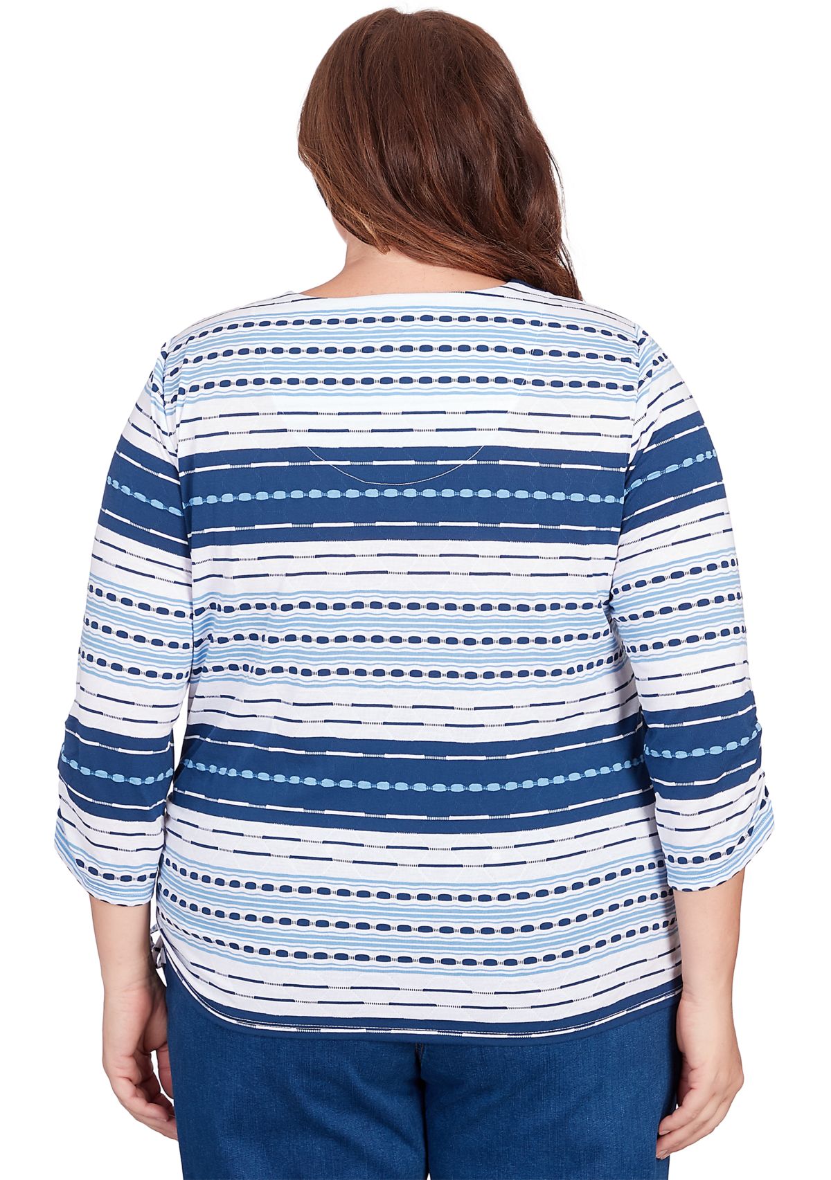 Plus Size In Full Bloom Spliced Texture Stripe Top