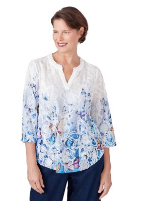 Petite Full Bloom Butterfly Border Jacquard Top