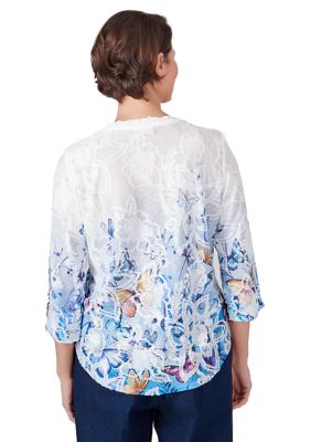 Petite Full Bloom Butterfly Border Jacquard Top