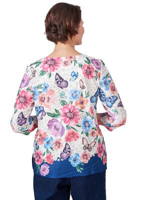Petite Full Bloom Floral Butterfly Border Top