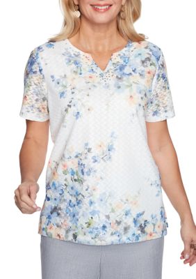 Alfred Dunner Plus Size French Bistro Short Sleeve Asymmetrical Floral ...