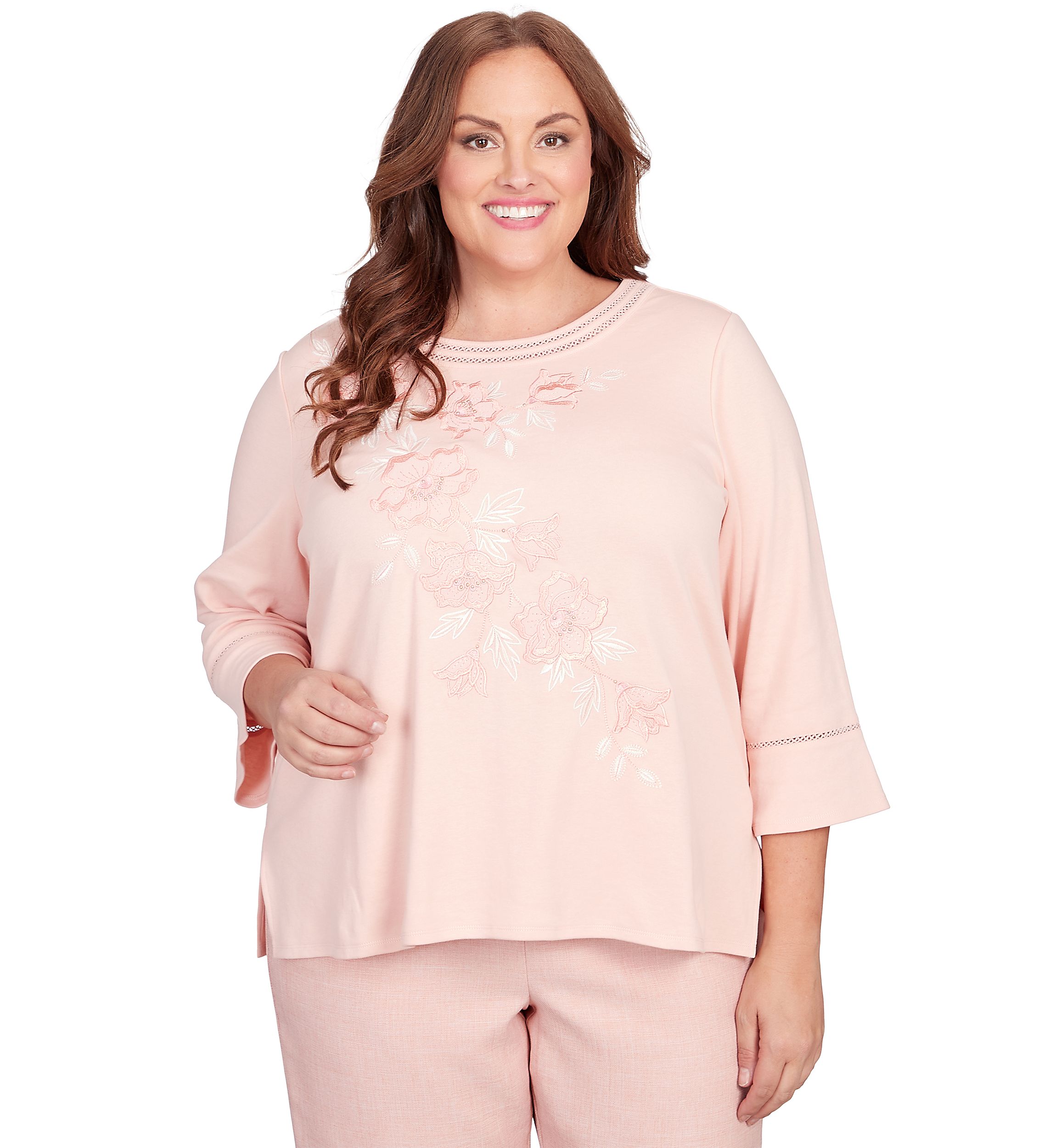 Plus Size English Garden Asymmetric Floral Embroidered Top
