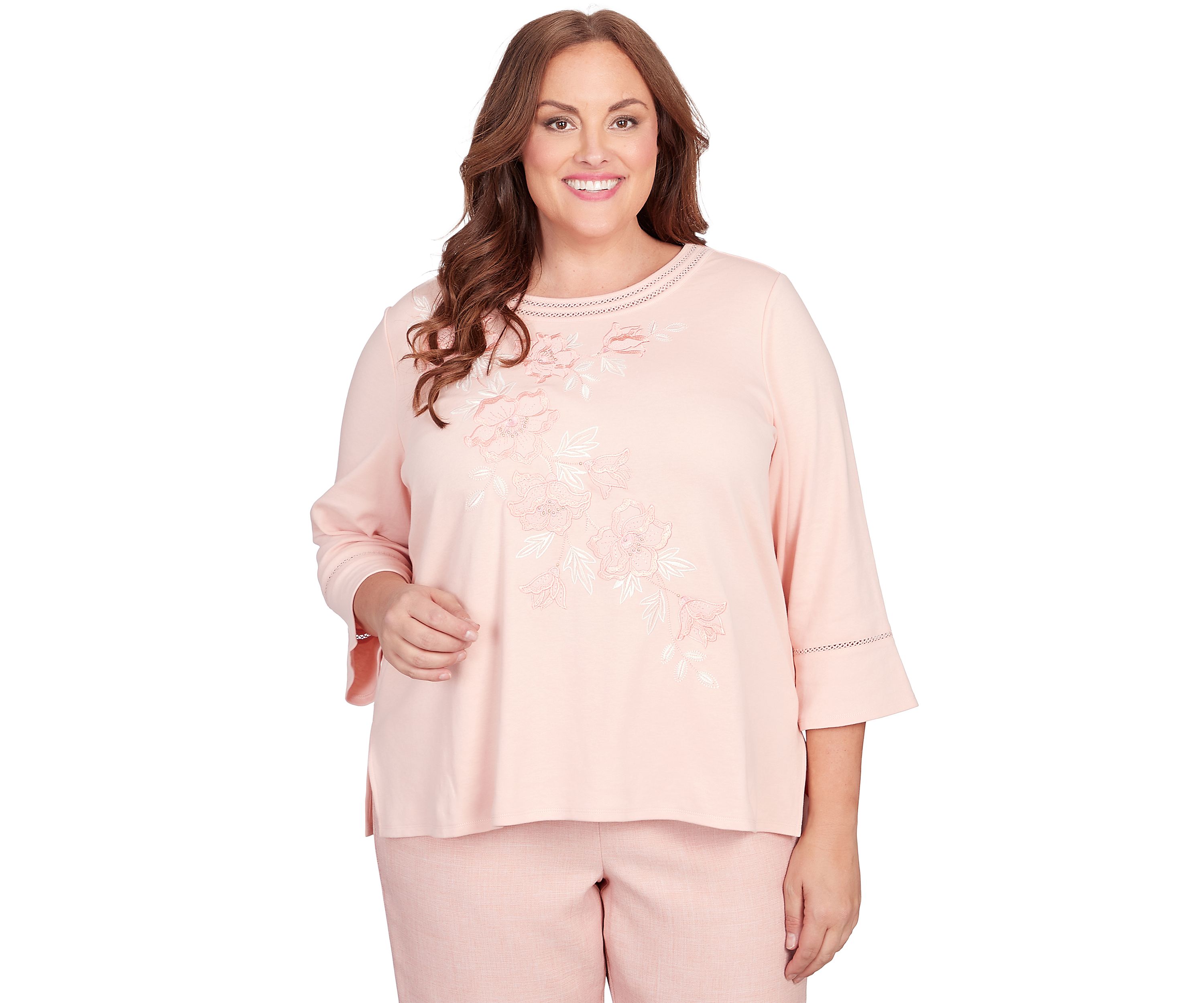 Plus Size English Garden Asymmetric Floral Embroidered Top