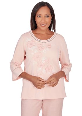 Petite English Garden Asymmetric Floral Embroidery Top