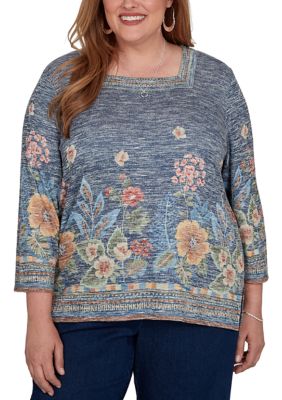 Alfred Dunner Women's Plus Size Tuscany Border Floral Top, 3XL
