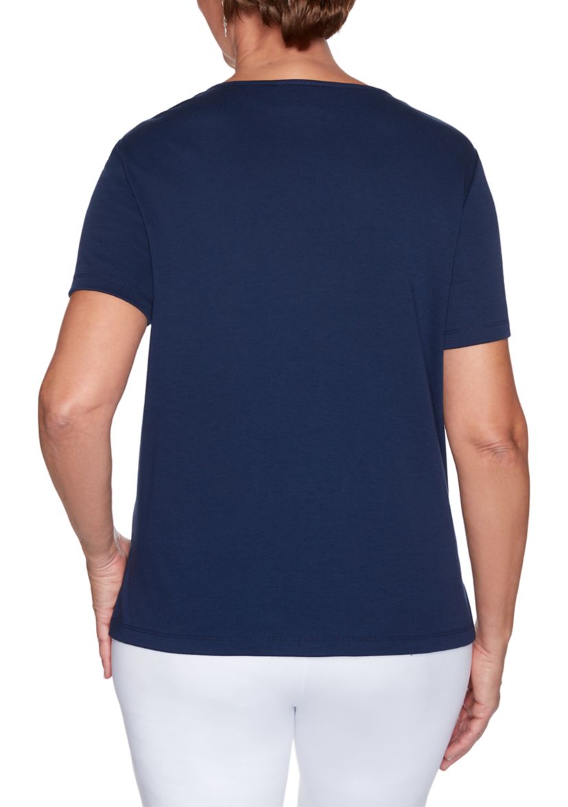 Womens Anchors Away Dot Embroidery Knit Top 