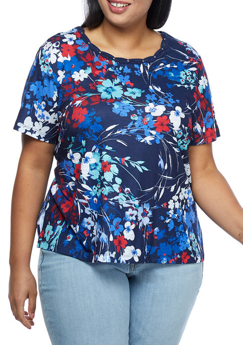 Alfred Dunner Plus Size Short Sleeve Abstract Floral Top | belk
