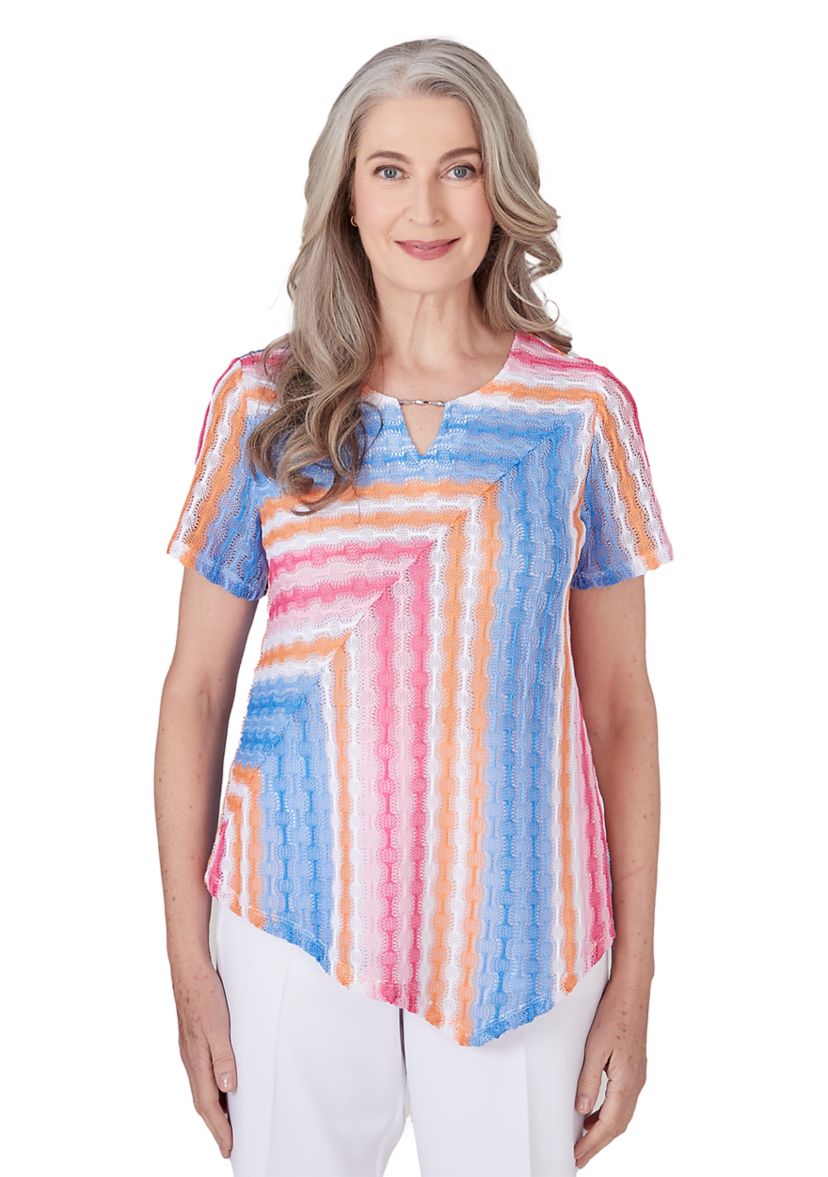 Womens Paradise Island Texture Spliced Stripe Top