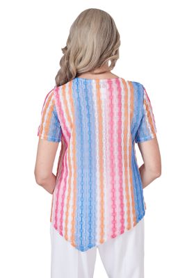 Women's Paradise Island Texture Spliced Stripe Top