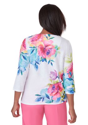 Women's Paradise Island Asymmetric Flower Center Lace Top