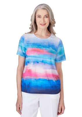 Alfred Dunner Women's Paradise Island Watercolor Stripe Top | belk