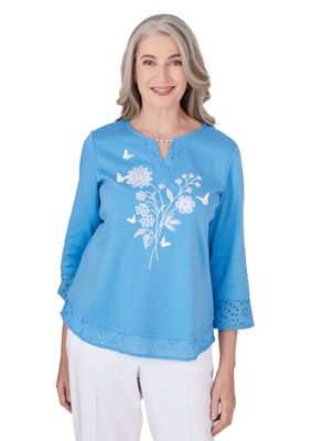 Women's Paradise Island Center Floral Embroidery Top