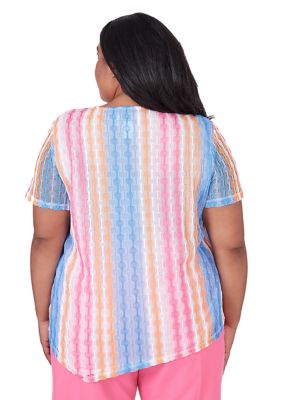 Plus Paradise Island Texture Spliced Stripe Top