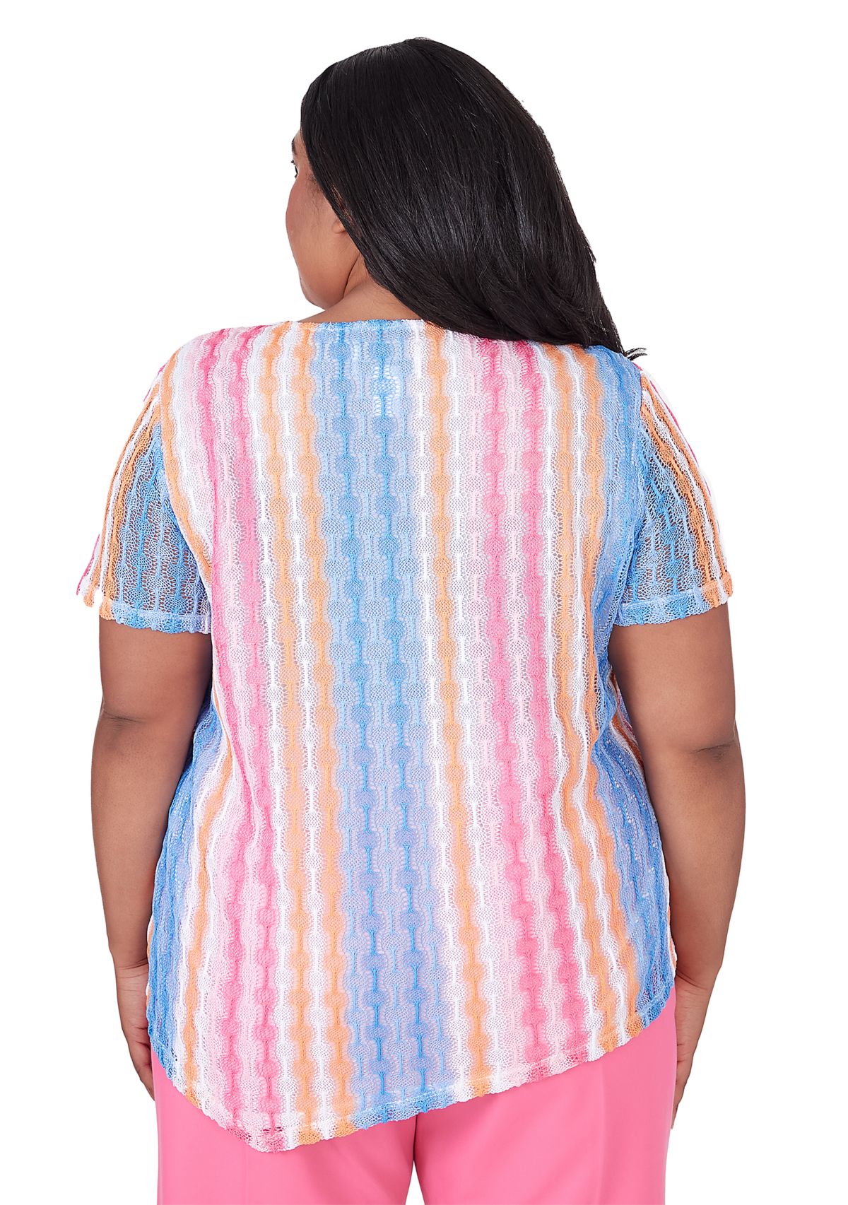Plus Size Paradise Island Texture Spliced Stripe Top