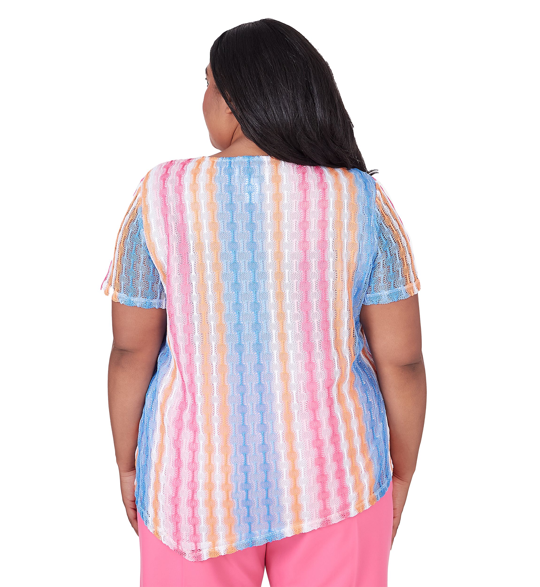 Plus Size Paradise Island Texture Spliced Stripe Top