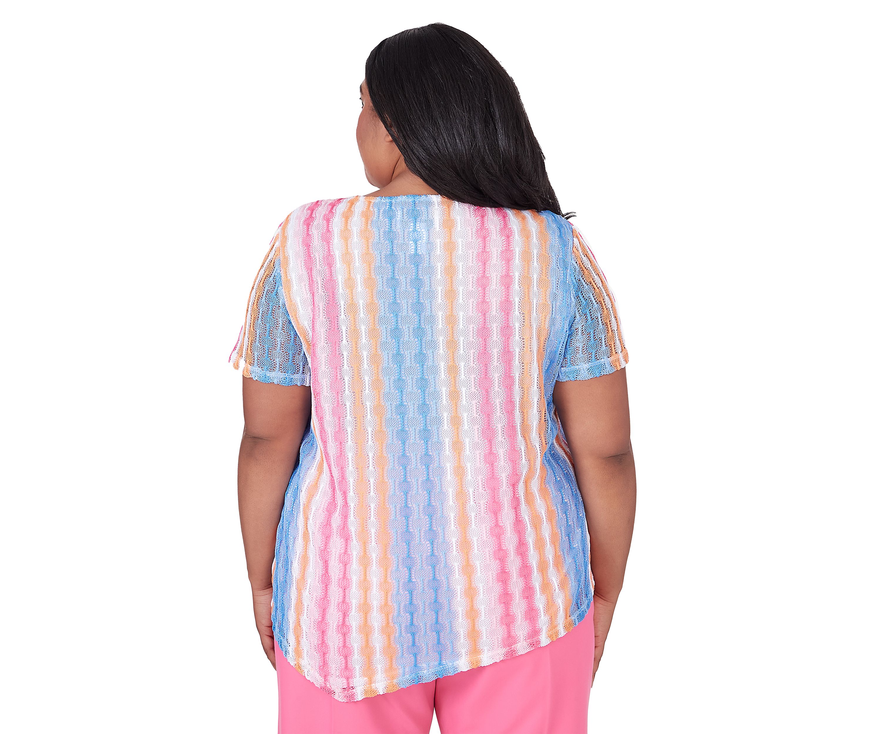Plus Size Paradise Island Texture Spliced Stripe Top