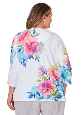 Plus Paradise Island Asymmetric Flower Center Lace Top