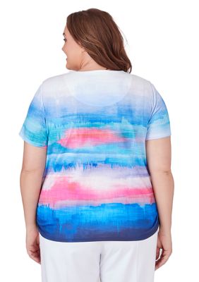 Plus Paradise Island Watercolor Stripe Top