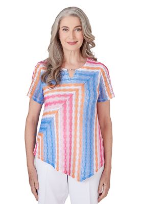 Petite Paradise Island Texture Spliced Stripe Top