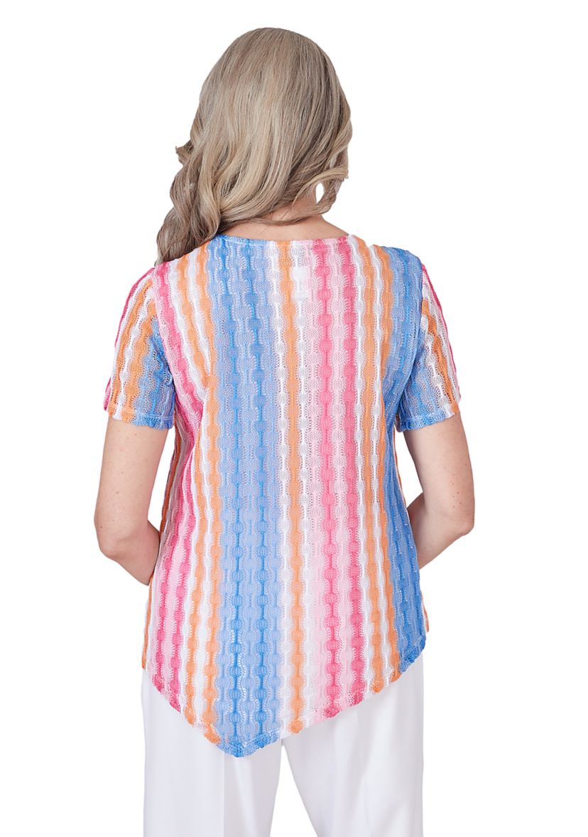 Petite Paradise Island Texture Spliced Stripe Top