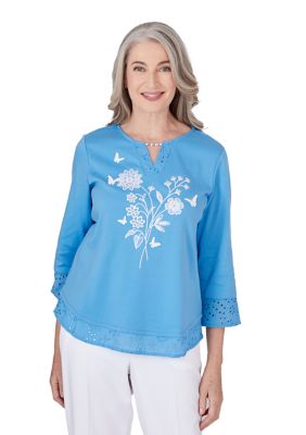 Petite Paradise Island Center Floral Embroidered Top