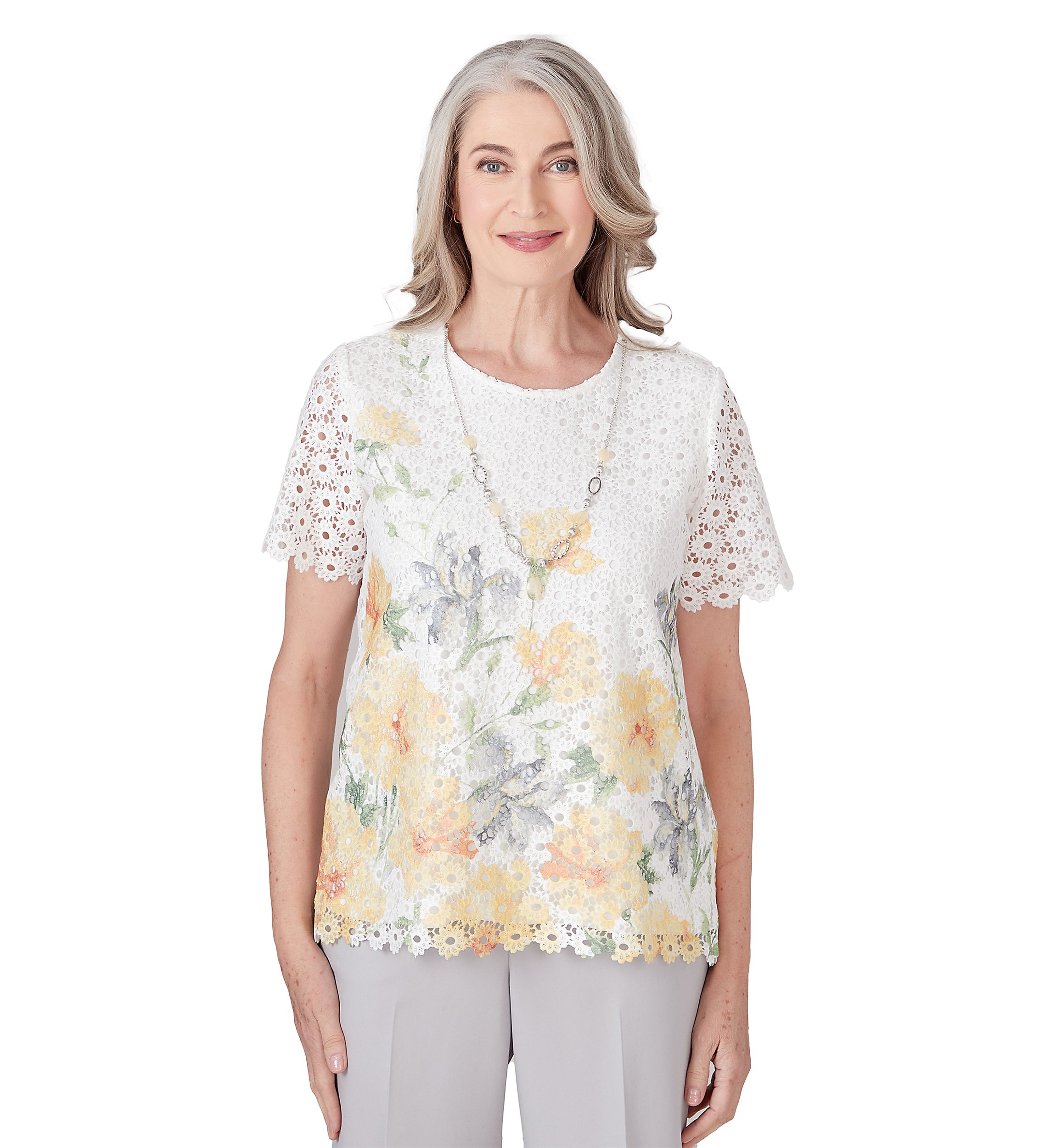 Womens Charleston Floral Border Lace Top