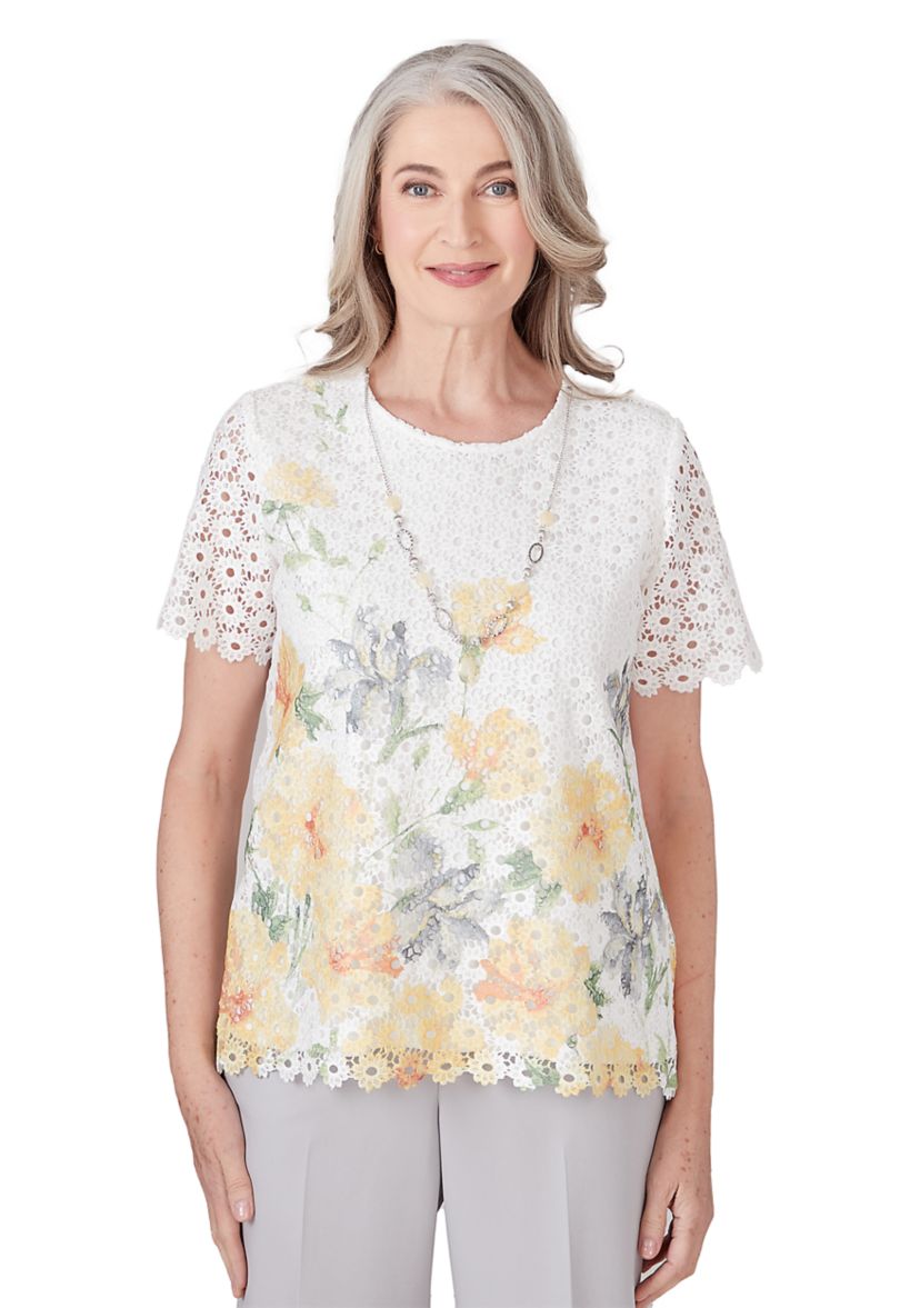 Womens Charleston Floral Border Lace Top