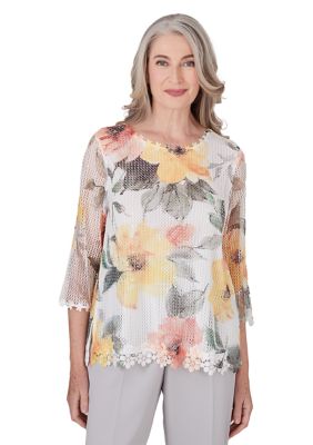 Women's Charleston Watercolor Floral Mesh Top