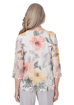 Women's Charleston Watercolor Floral Mesh Top